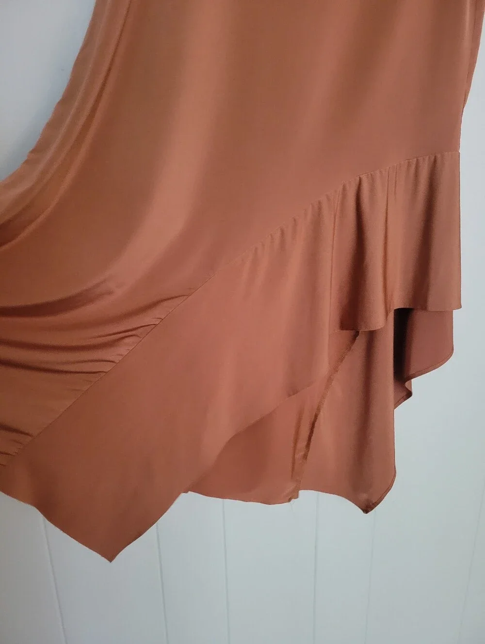 Zara Asymmetrical Skirt Rust Colored Midi Flowy Elastic Waist Brown Tan LG